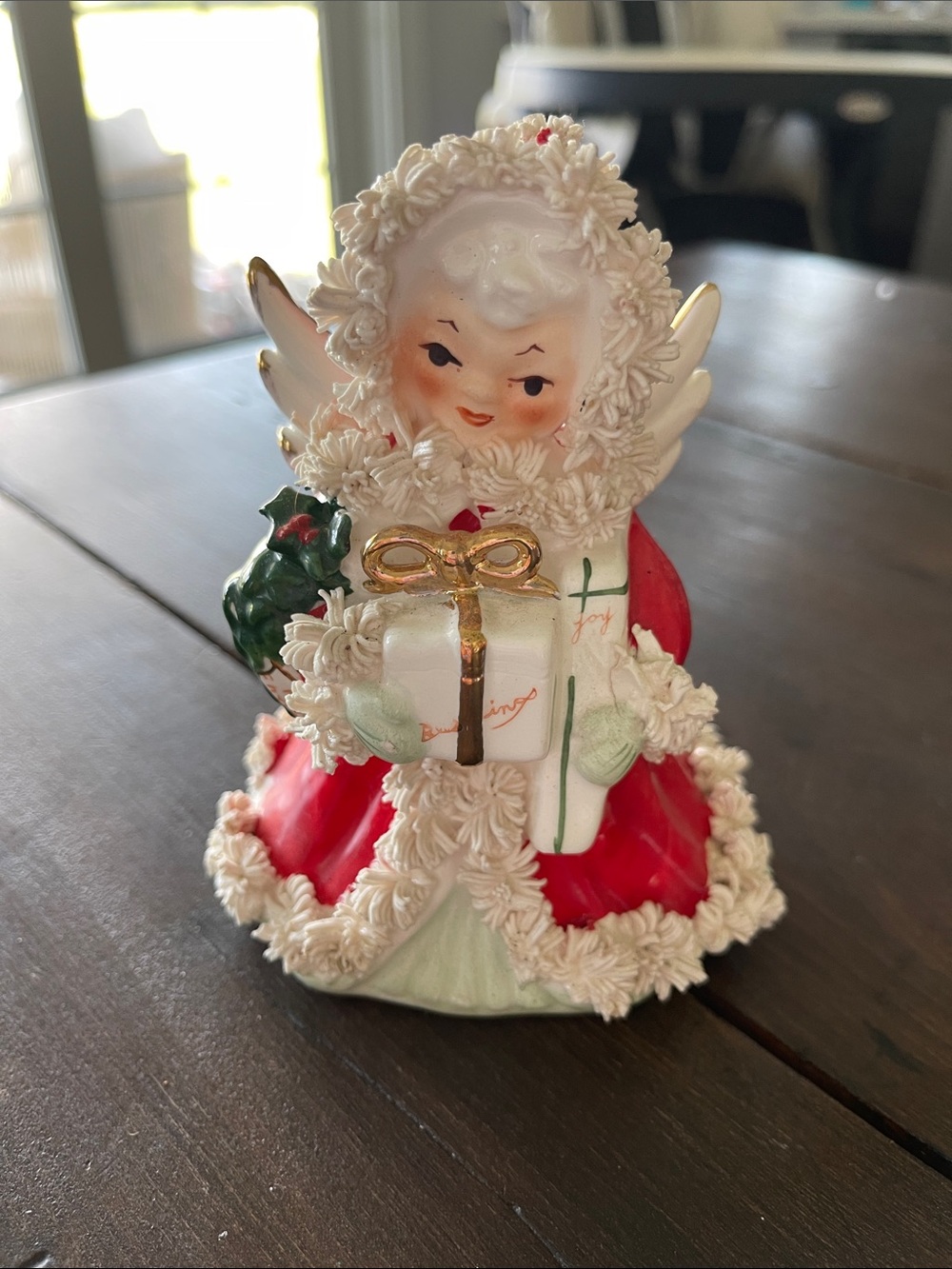 Vintage 1950’s Napco Ceramic Christmas Angel Spaghetti Trim Figurine